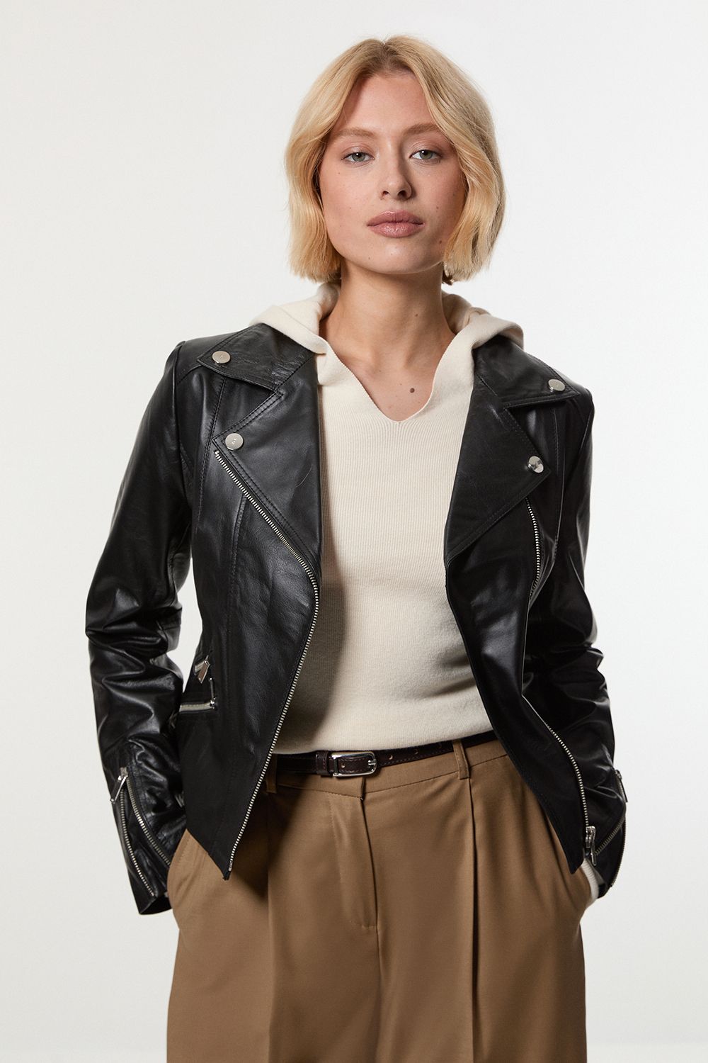 KarenMillen Forever Leather Signature Biker Jacket