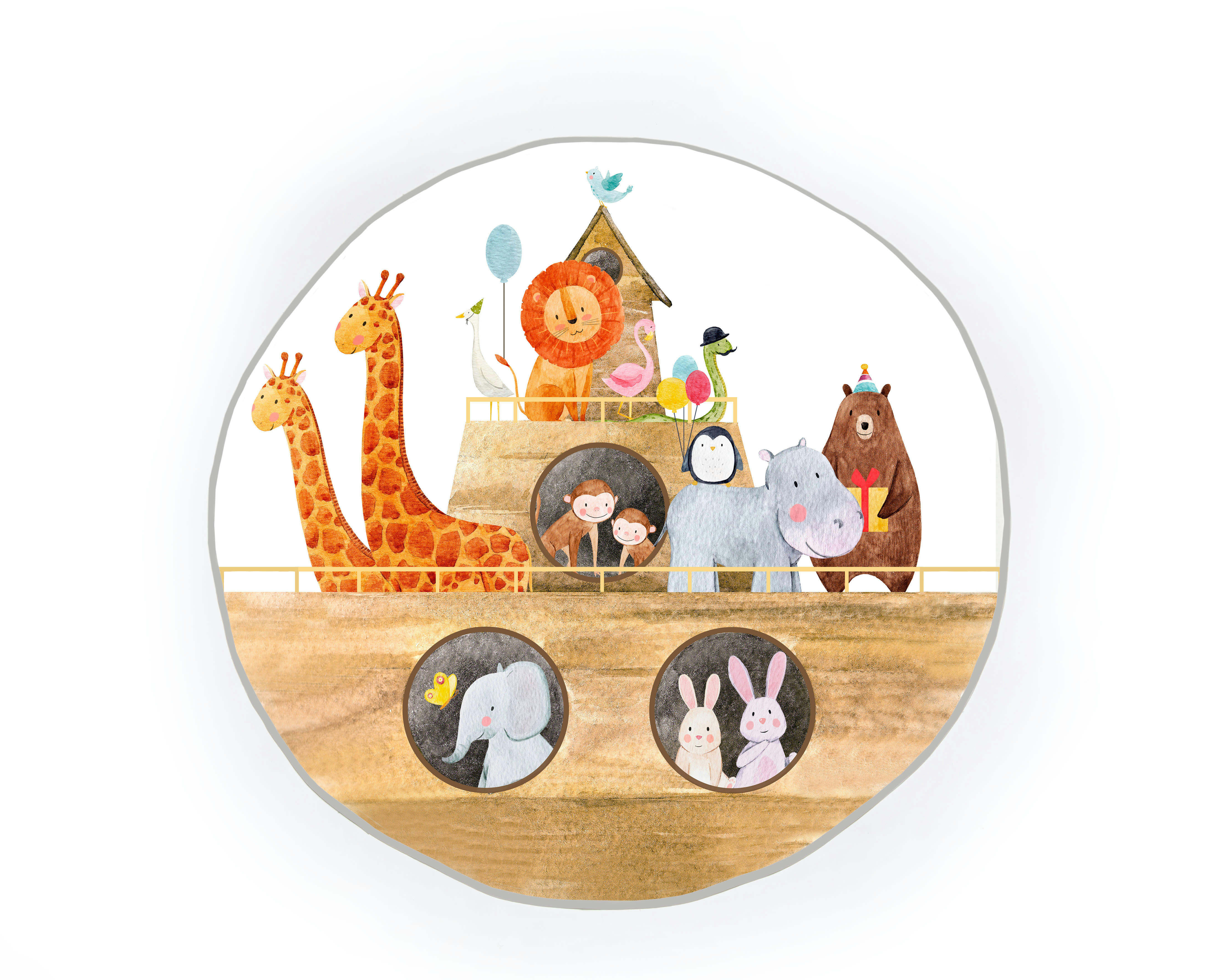 NOAH'S ARK - Tapis enfants circulaire en piqué à imprimé Arche de Noé