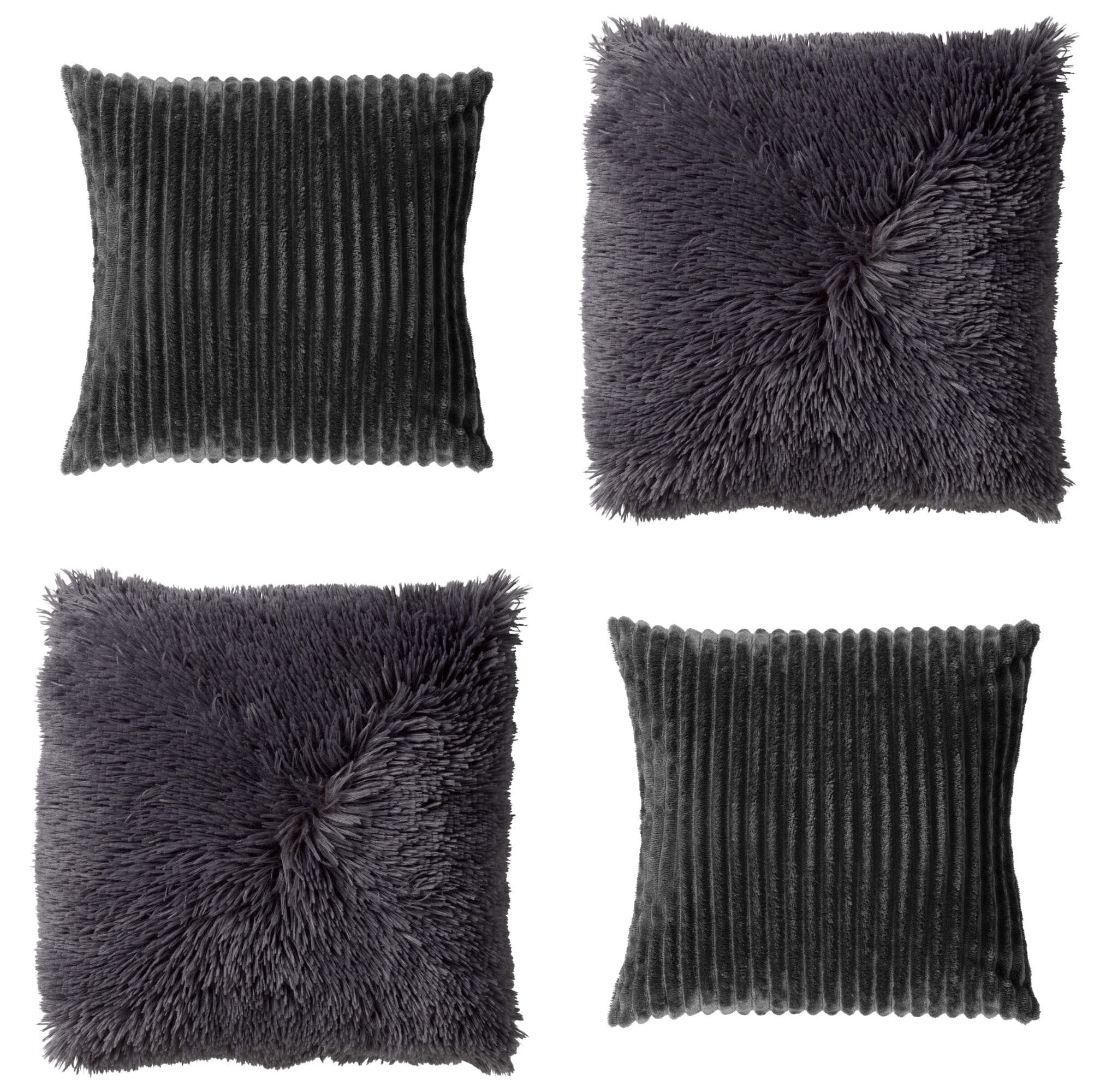 KUSSENSET - 4-delig - Cosy Layers - 60x60 cm, 45x45 cm - inclusief binnenkussens - antraciet