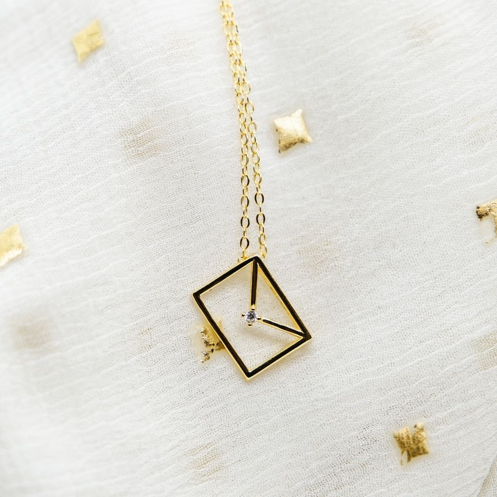The Colourful Aura 925 Silver Envelope Letter Square Dainty Slim Pendant Necklace