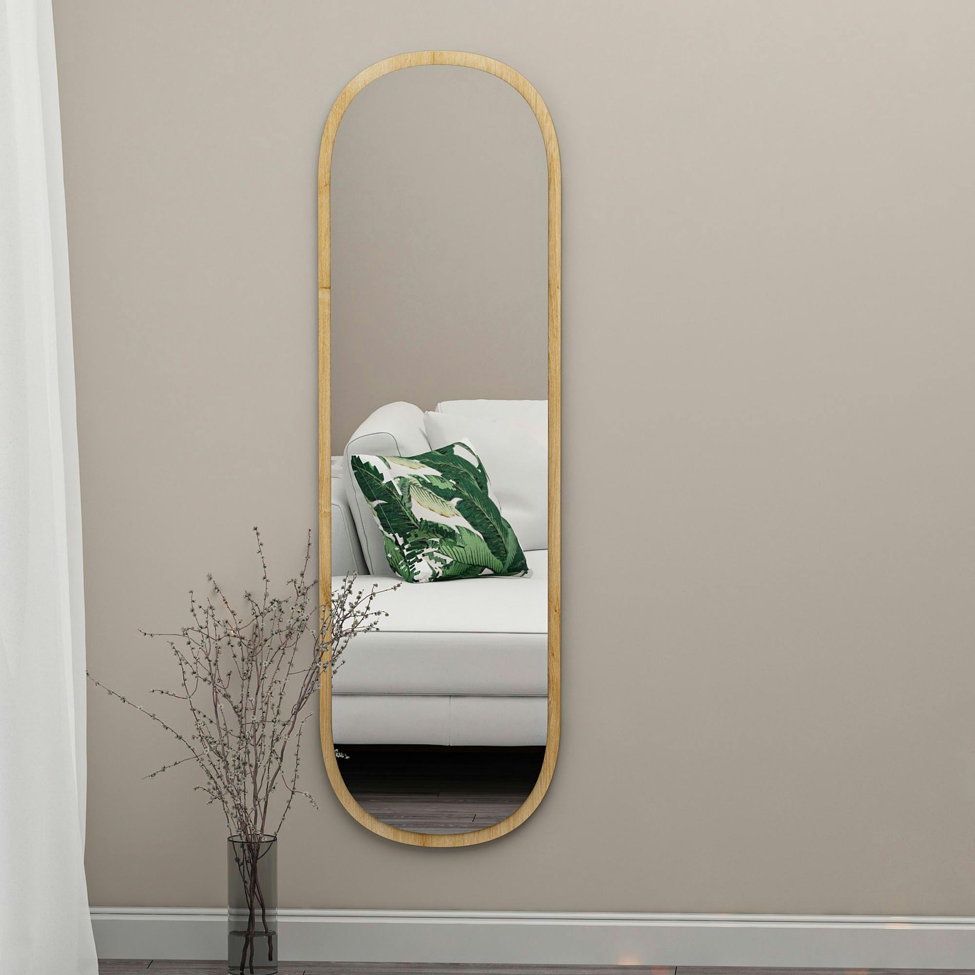 Miroir d'entrée ovale cadre effet bois 117 cm - moderne CODY