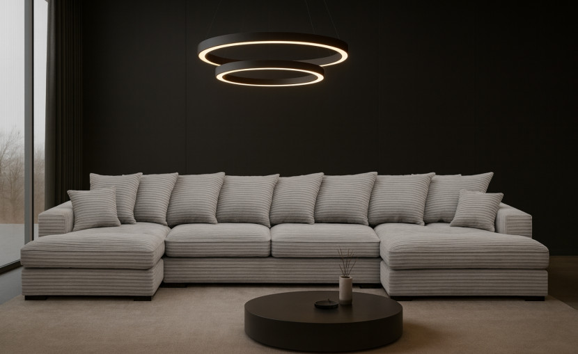 Sofa w kształcie U GABON narożnik, tkanina Zoom, Szary