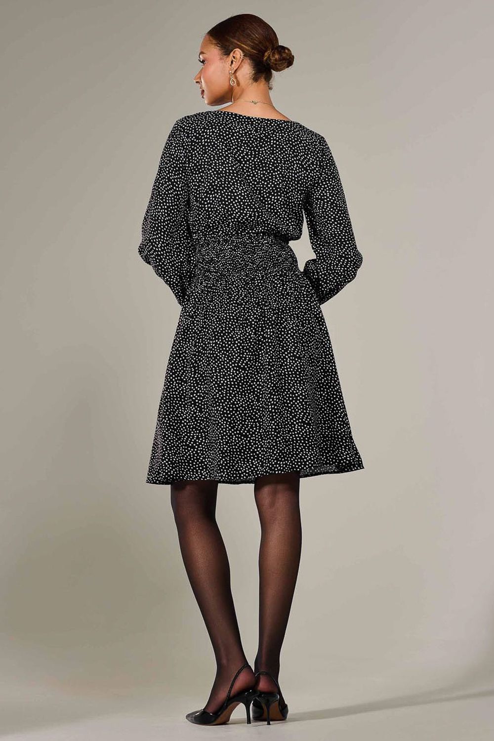 Jolie Moi Long Sleeve Ruched Waist Midi Dress