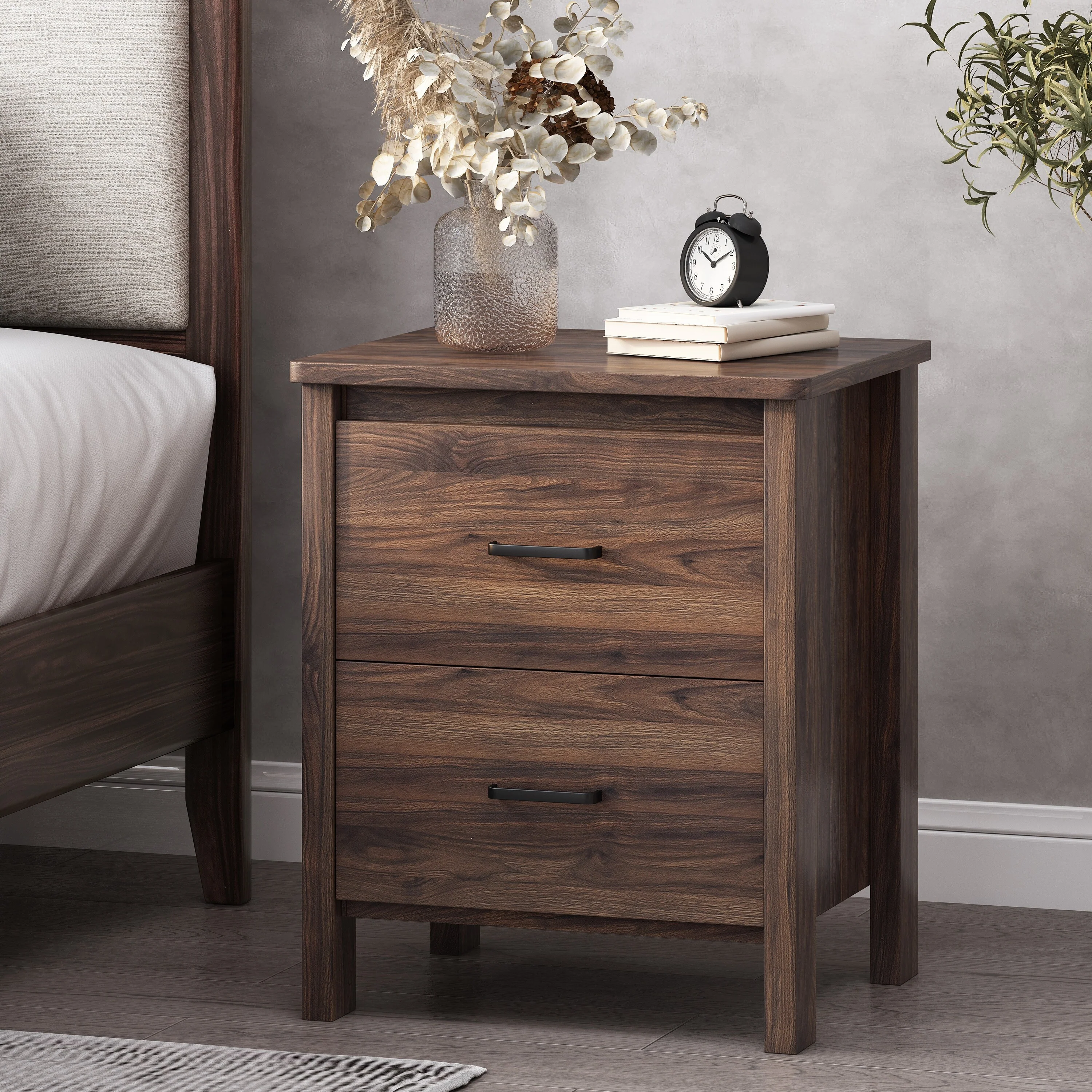 Modern 2-Drawer Nightstand Beside Table, 19 W End Table Storage Cabinet for Bedroom Living Room