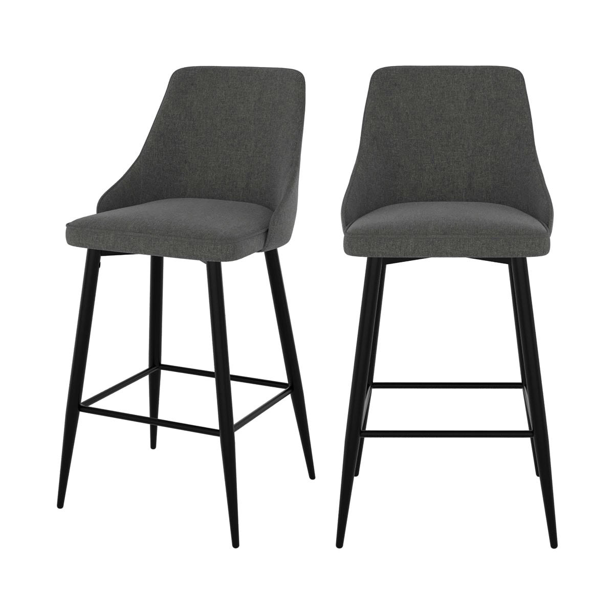 PIPO - Chaise de bar en tissu gris foncé et pieds en métal 66.5 cm (lot de 2)