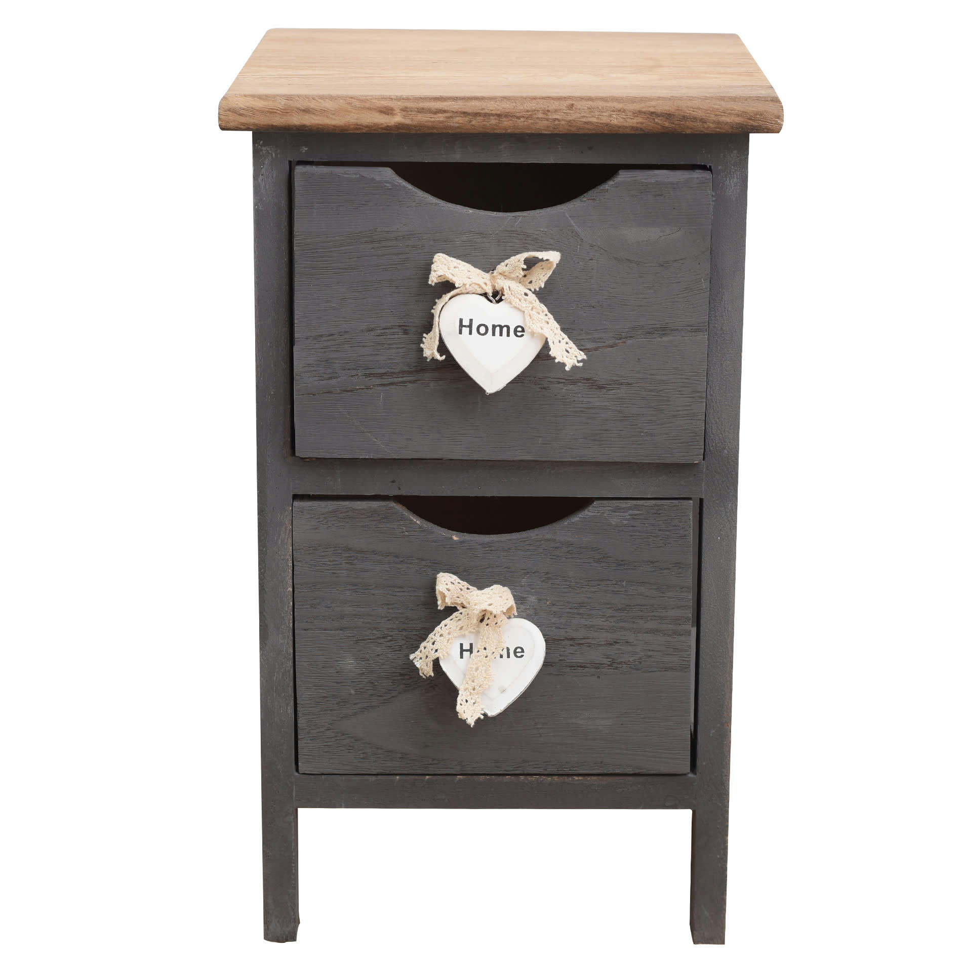 - Table de chevet étroit avec 2 tiroirs en bois brun et gris