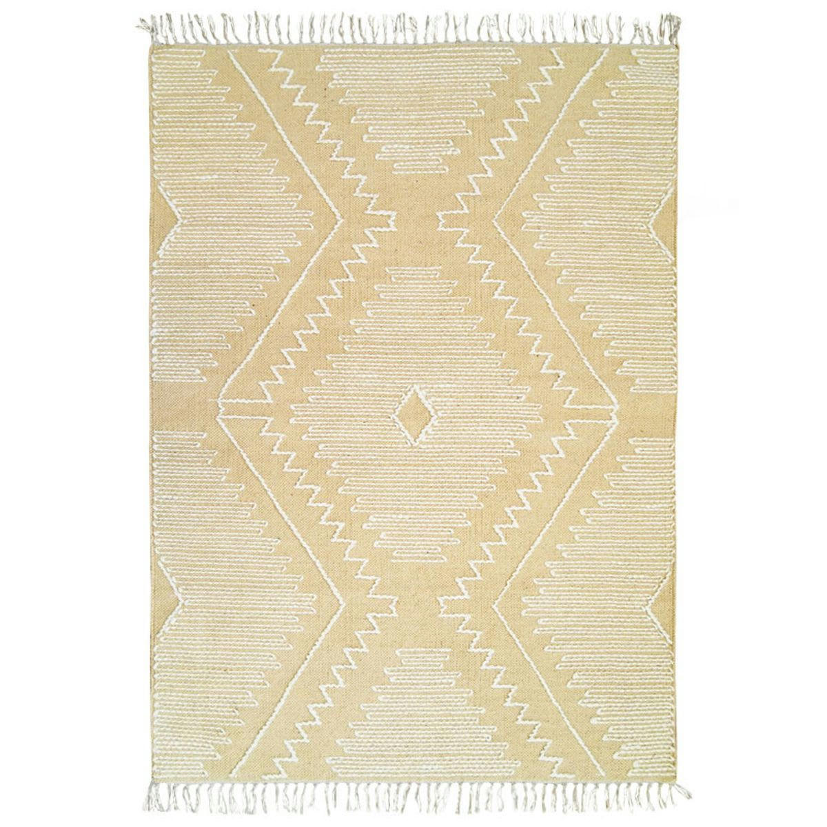 BOHO - Tapis en coton avec motifs zig zag en laine épaisse naturel 120x170