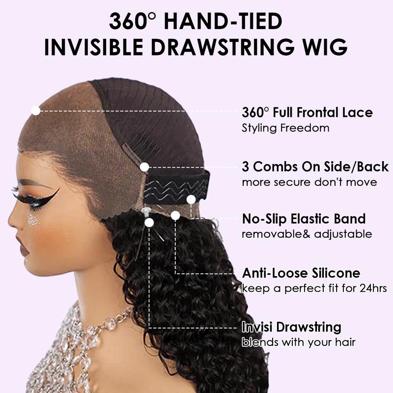 Glueless Curly Lace Front Wig 220% Density Natural Black