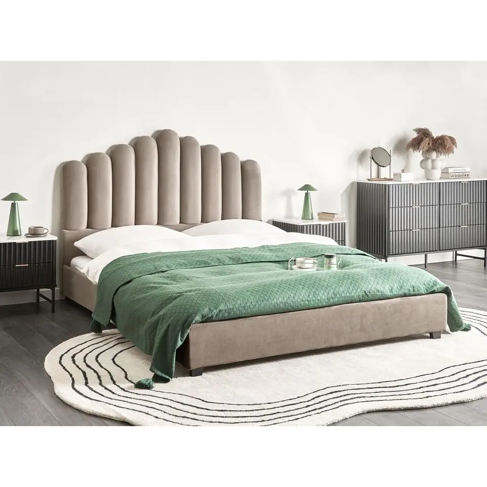 VINCENNES - Bed - Taupe - 160 x 200 cm - Fluweel