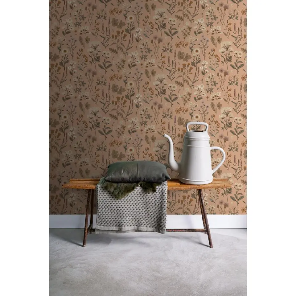 Sanders & Sanders behang veldbloemen terracotta roze - 50 x 900 cm