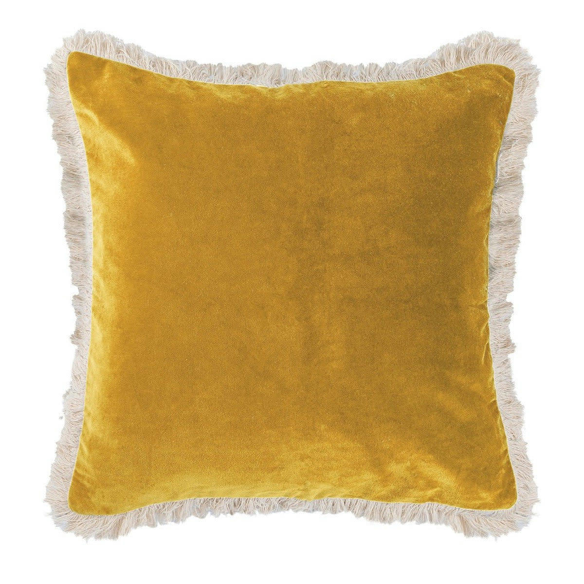 ANDREA - Coussin velours de coton  50x50 jaune moutarde