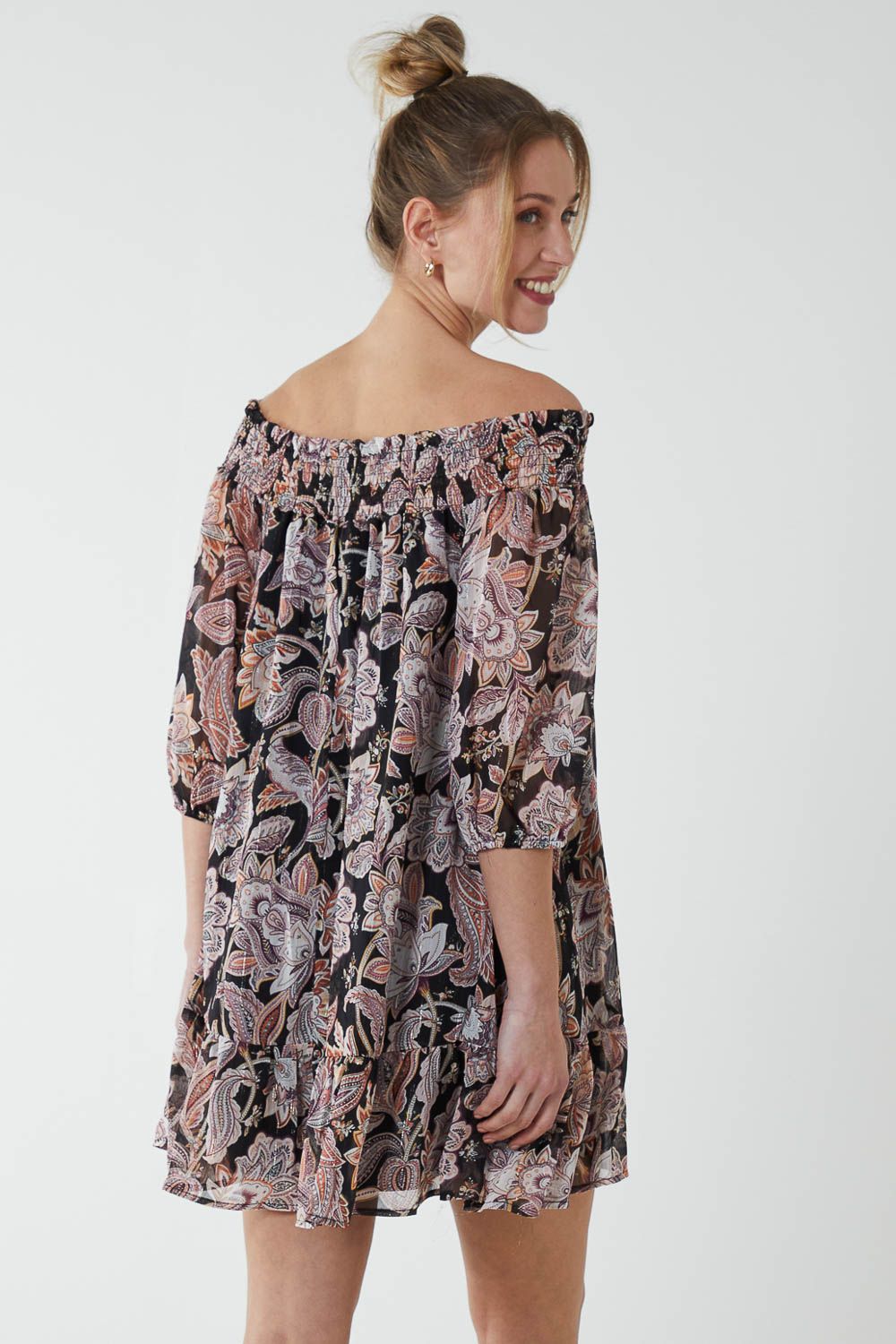 Blue Vanilla Sheared Neck Bardot Dress