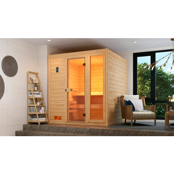 Massivholzsauna »VALIDA 3«, 6 Personen, inkl. 7,5 kW Ofen mit externer Steuerung