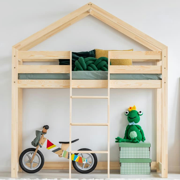 JEANNE - Lit cabane mi-hauteur 90x190 sommier inclus naturel