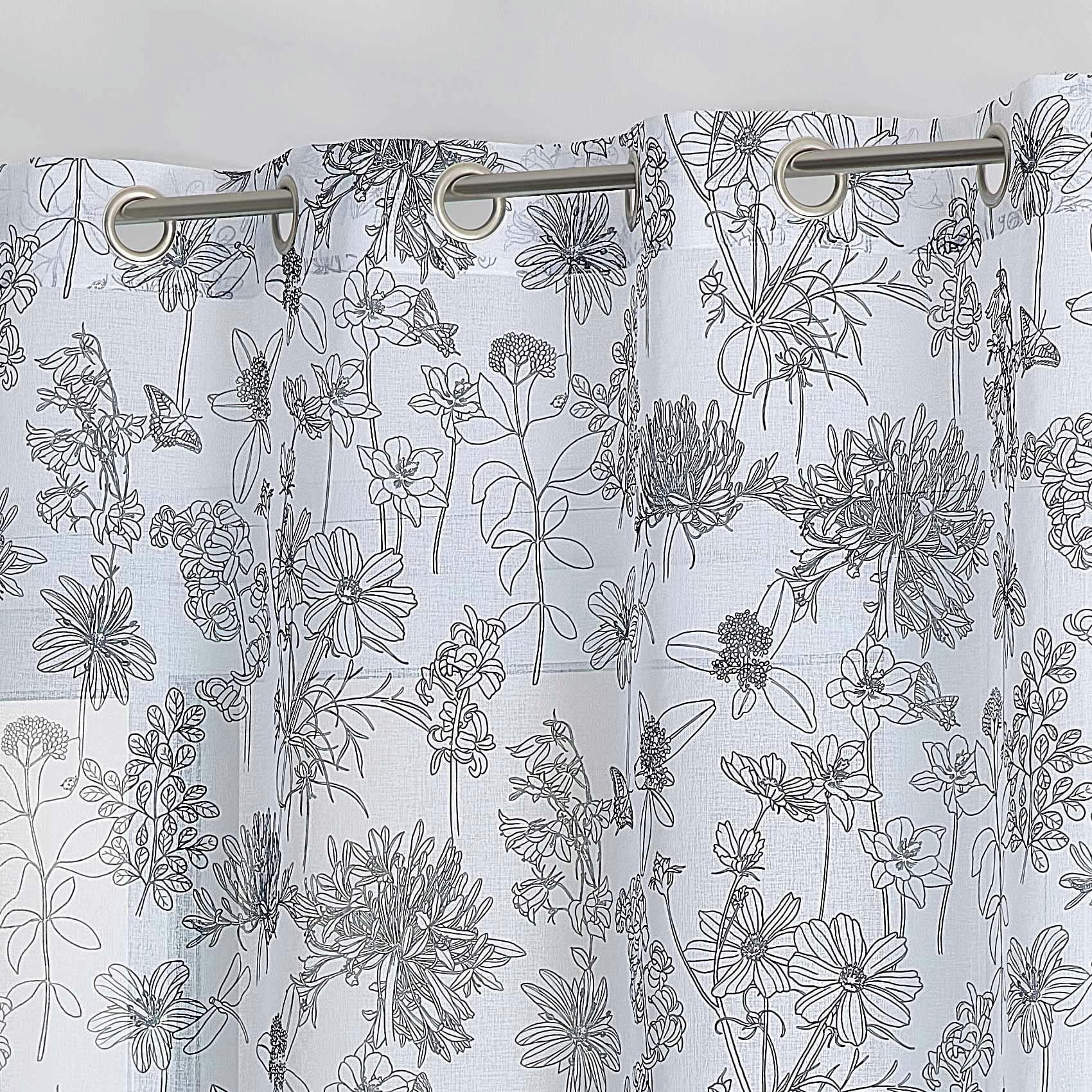 - Voilage en étamine fleurie polyester blanc 140x240 cm