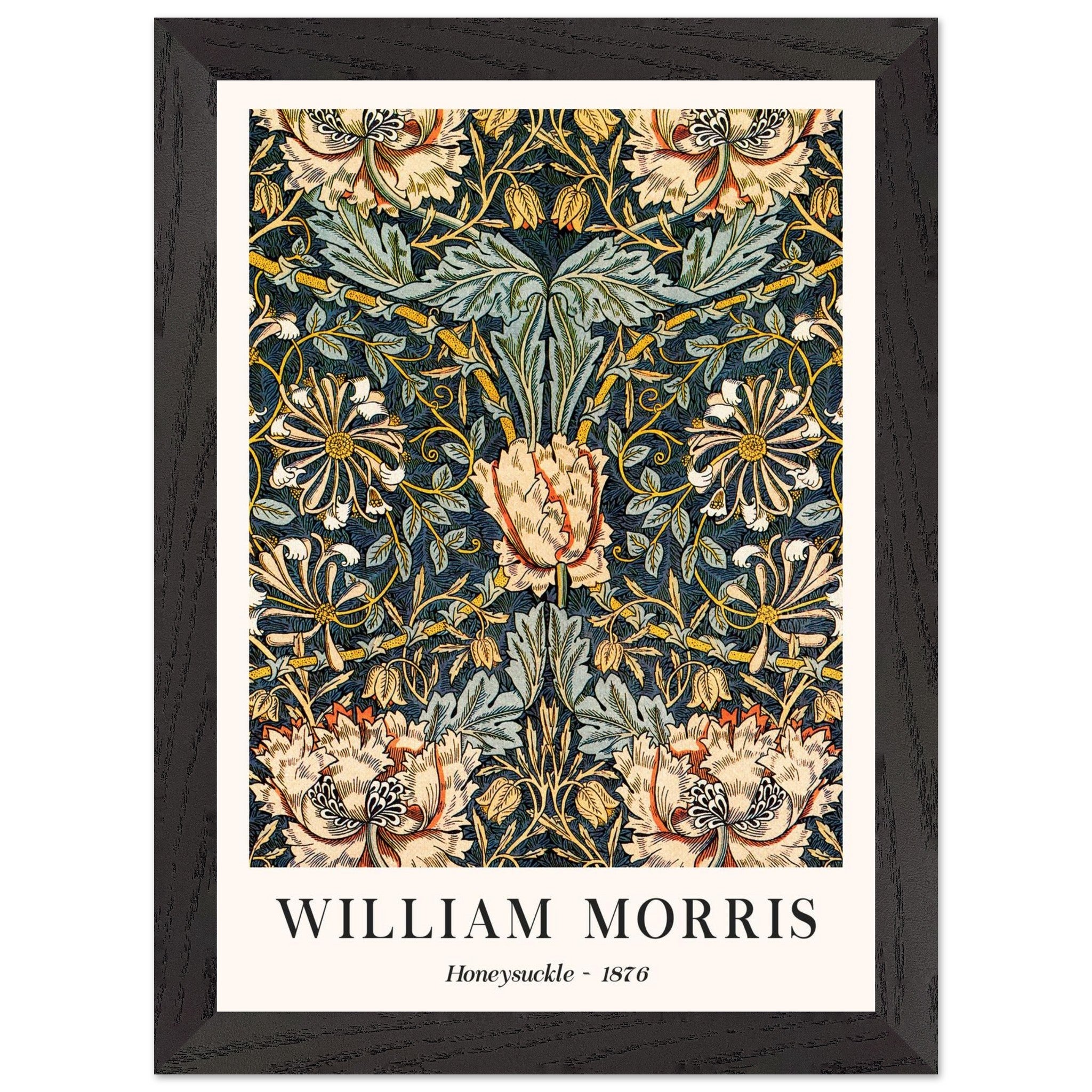 Artfulprints Poster met Lijst William Morris - Honeysuckle 1876  - A4 21x29.7 cm - Donkergroen