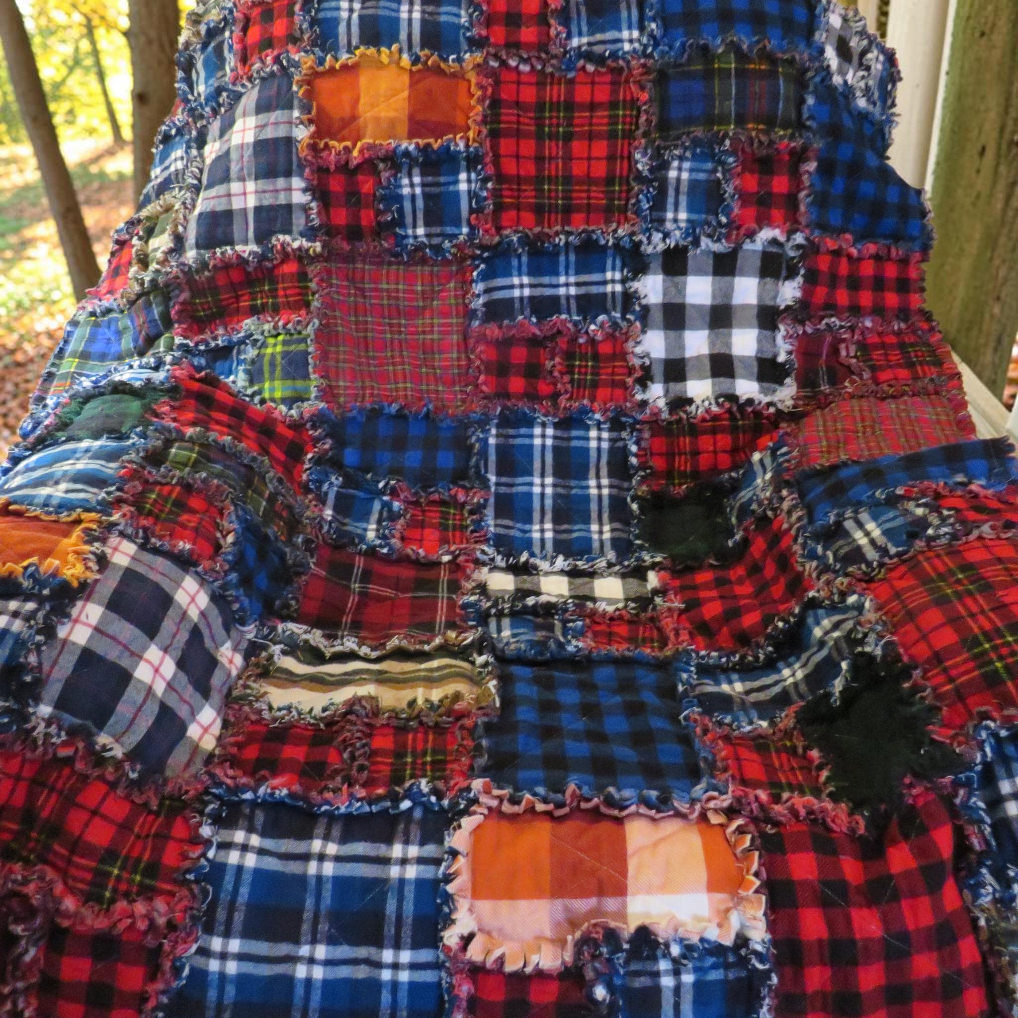 Flannel Rag Quilt With Batting, 50 X 44, Plaid Scrappy Rag Quilt Throw
