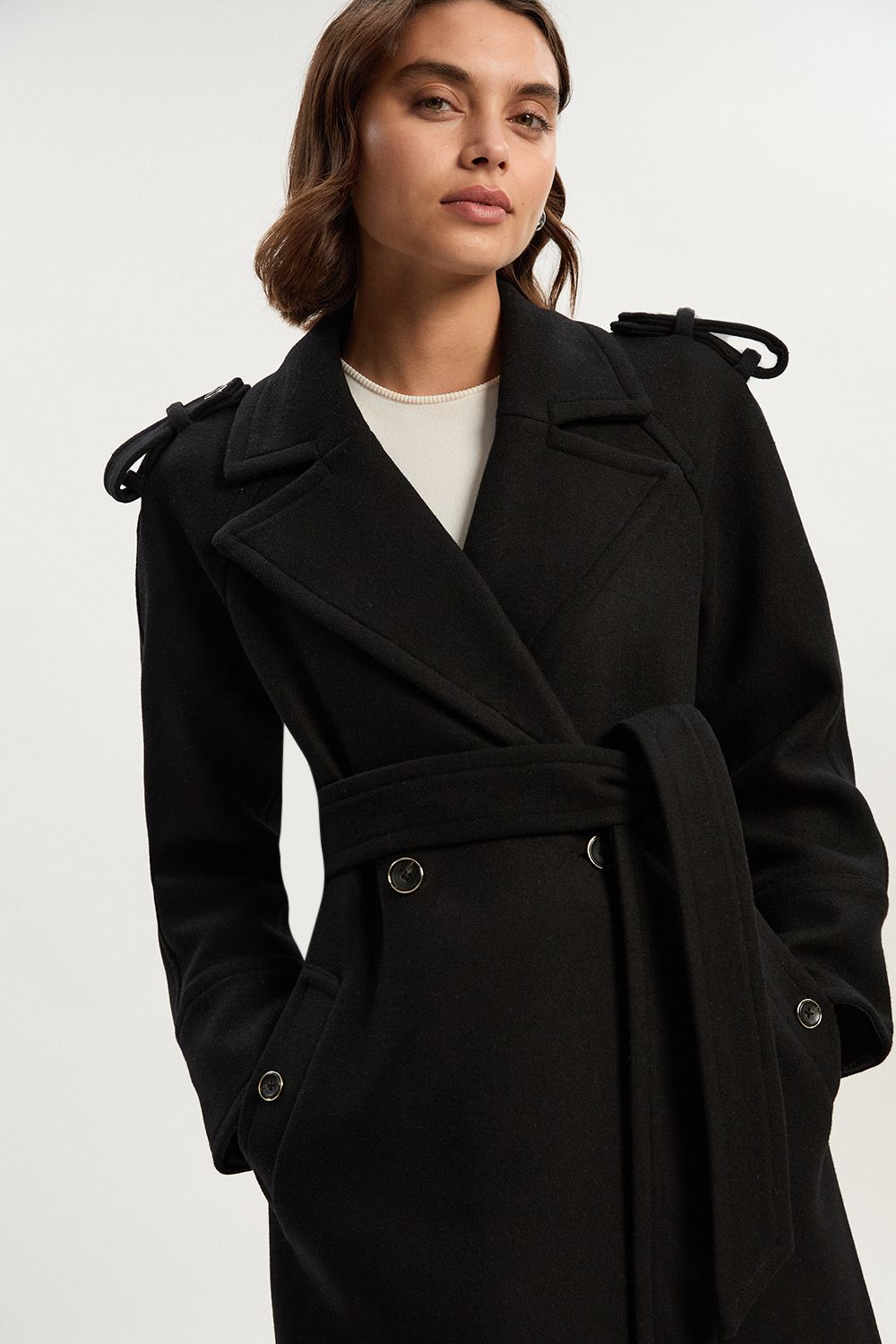KarenMillen Wool Tailored Belted Midi Coat