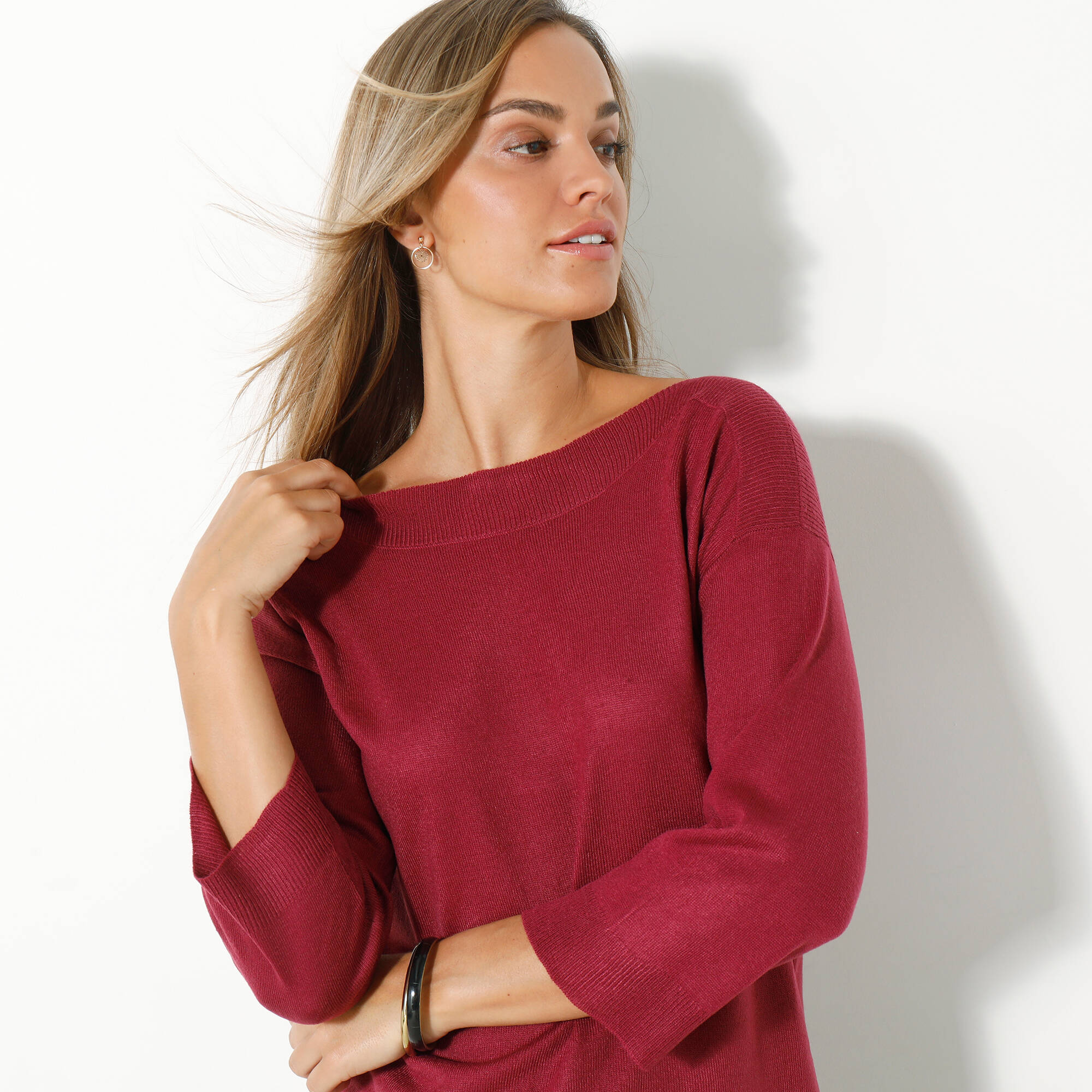 Pull col bateau manches 3/4, toucher doux