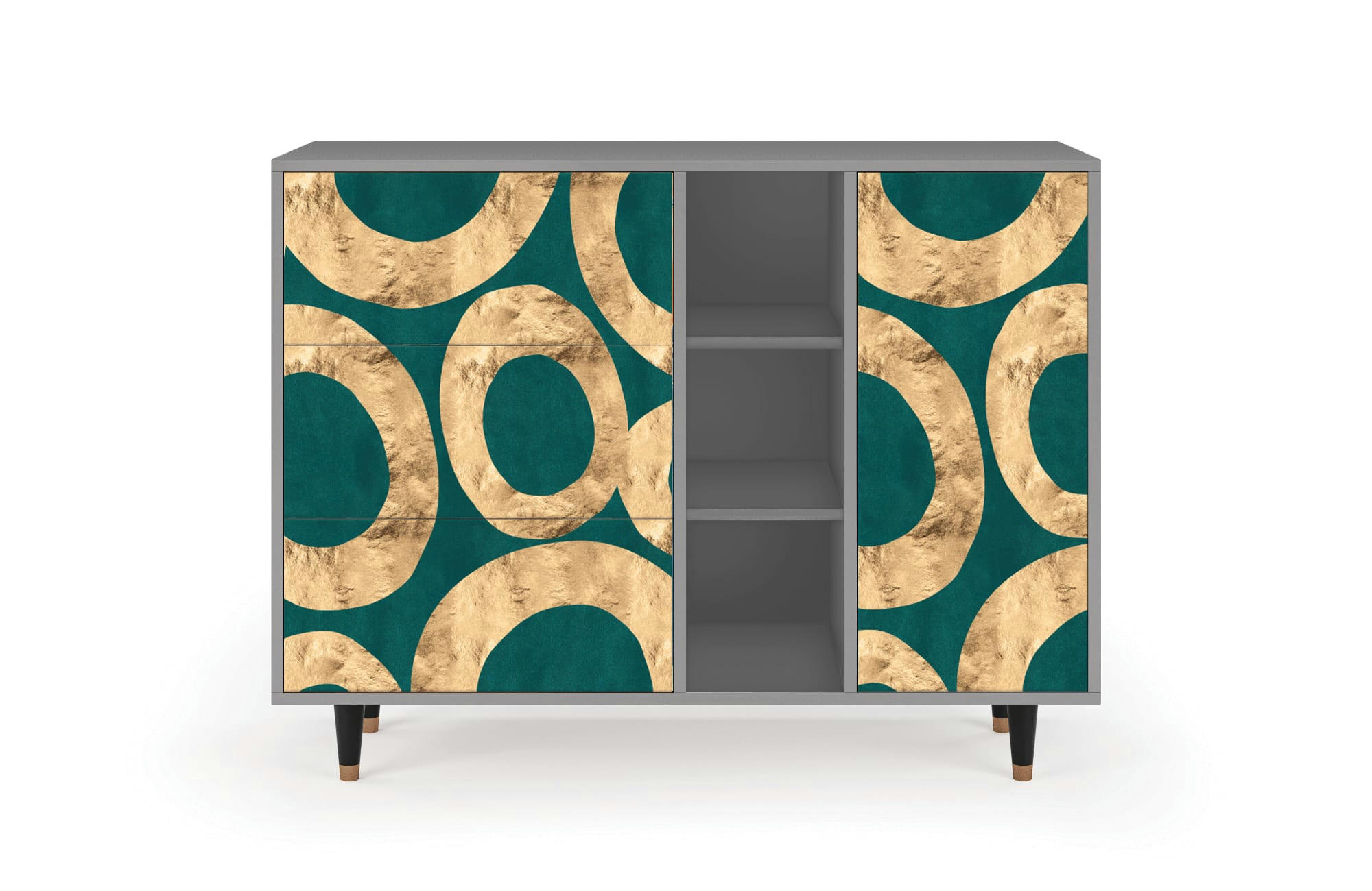 ZIRCON SPHERE - Buffet  bleu-vert 3 tiroirs et 1 porte L 125 cm