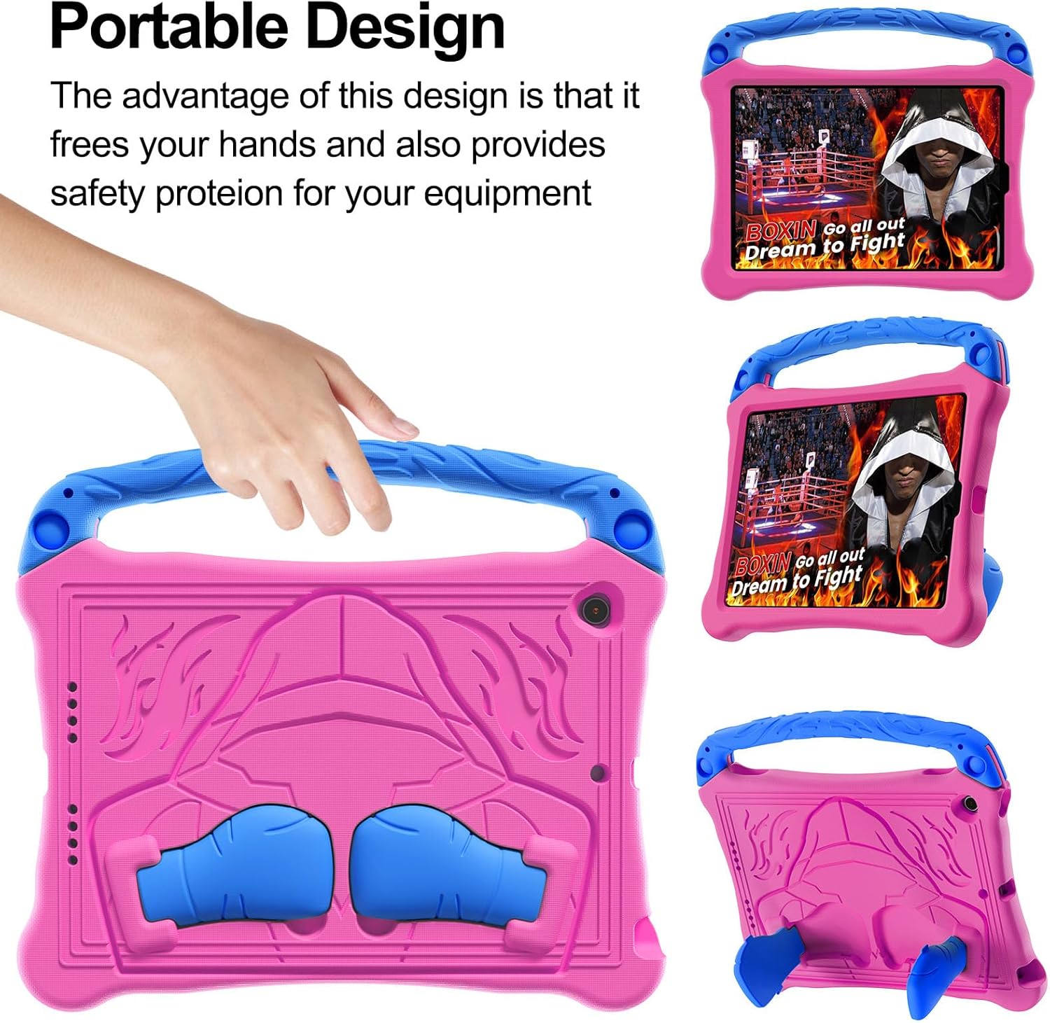 Dteck for iPad Air 3rd Generation and iPad Pro Case 10.5 2019/2017 Release, Cute Boxing Shockproof Hard Case with Handle/Kickstand/Shoulder Strap, Protective Lightweight Kids-Friendly Cover, Rose