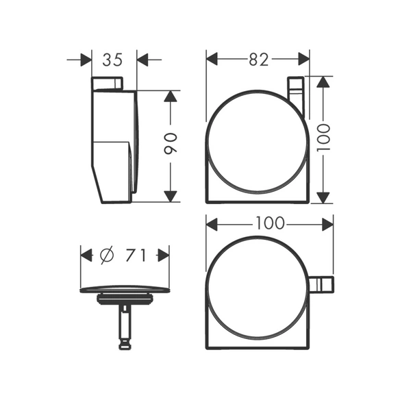 Wannengarnitur, Ø: 71 mm, Kunststoff