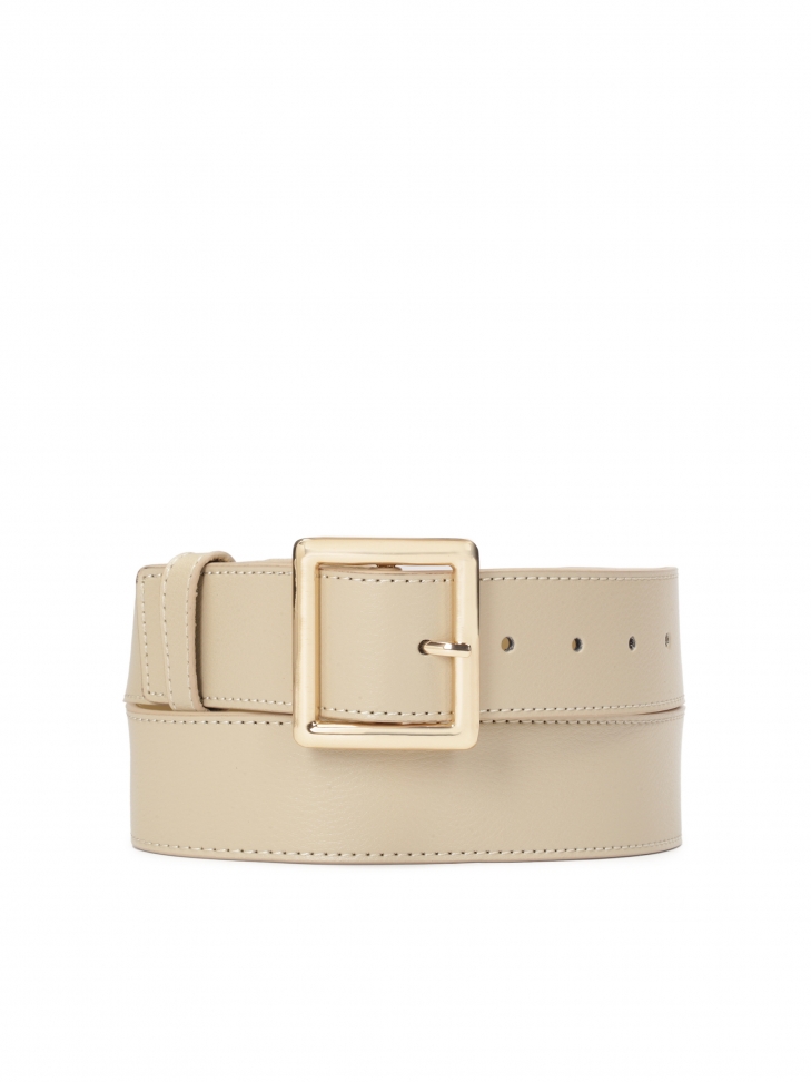 Ladies' leather belt with a geometric buckle