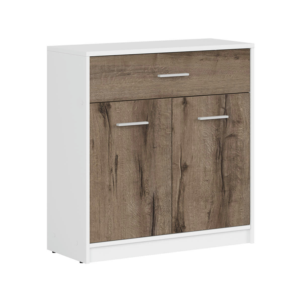 - Buffet 1 tiroir 2 portes stratifiés naturel foncé et blanc