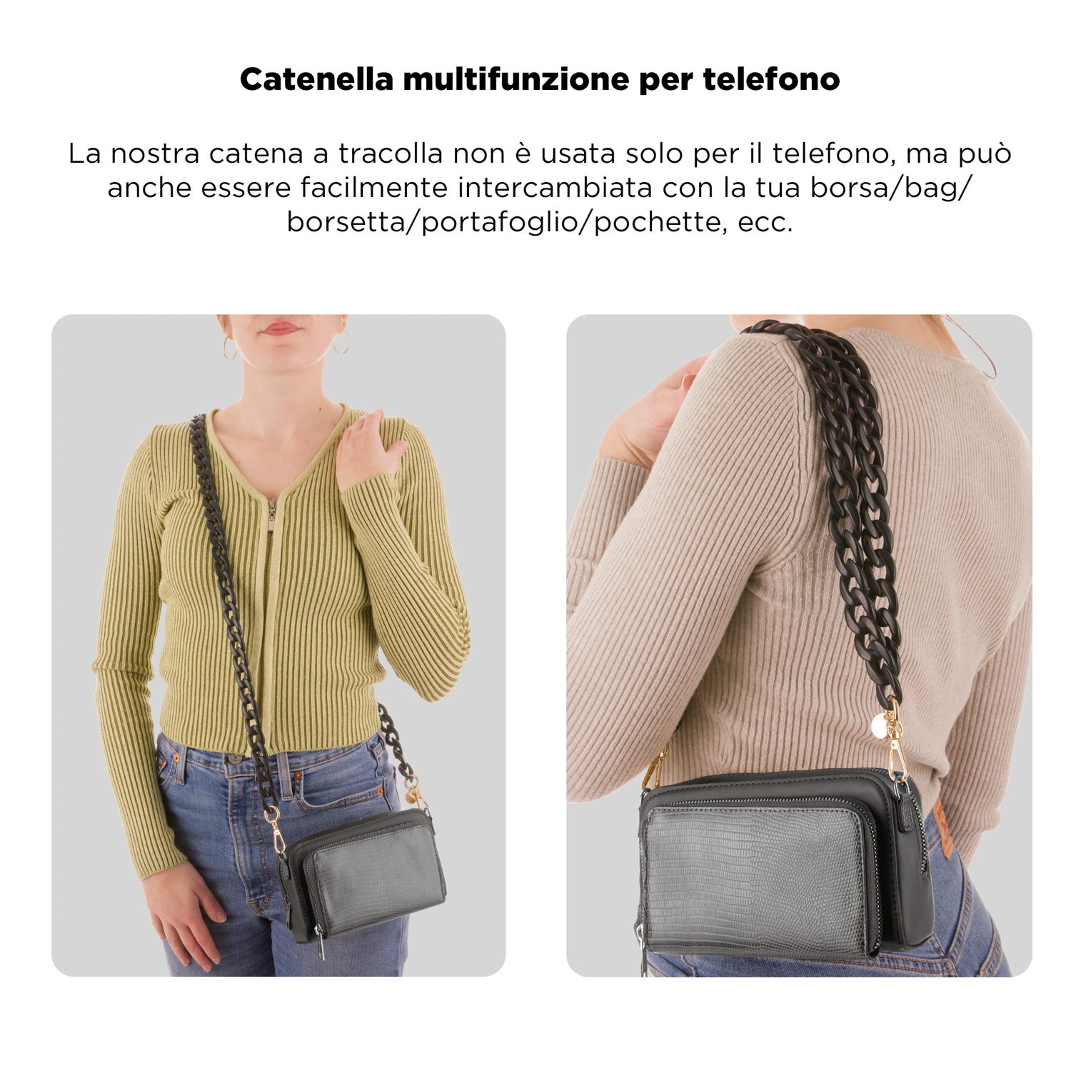 Tracolla smartphone e borsetta nera 120 cm – Fashionally