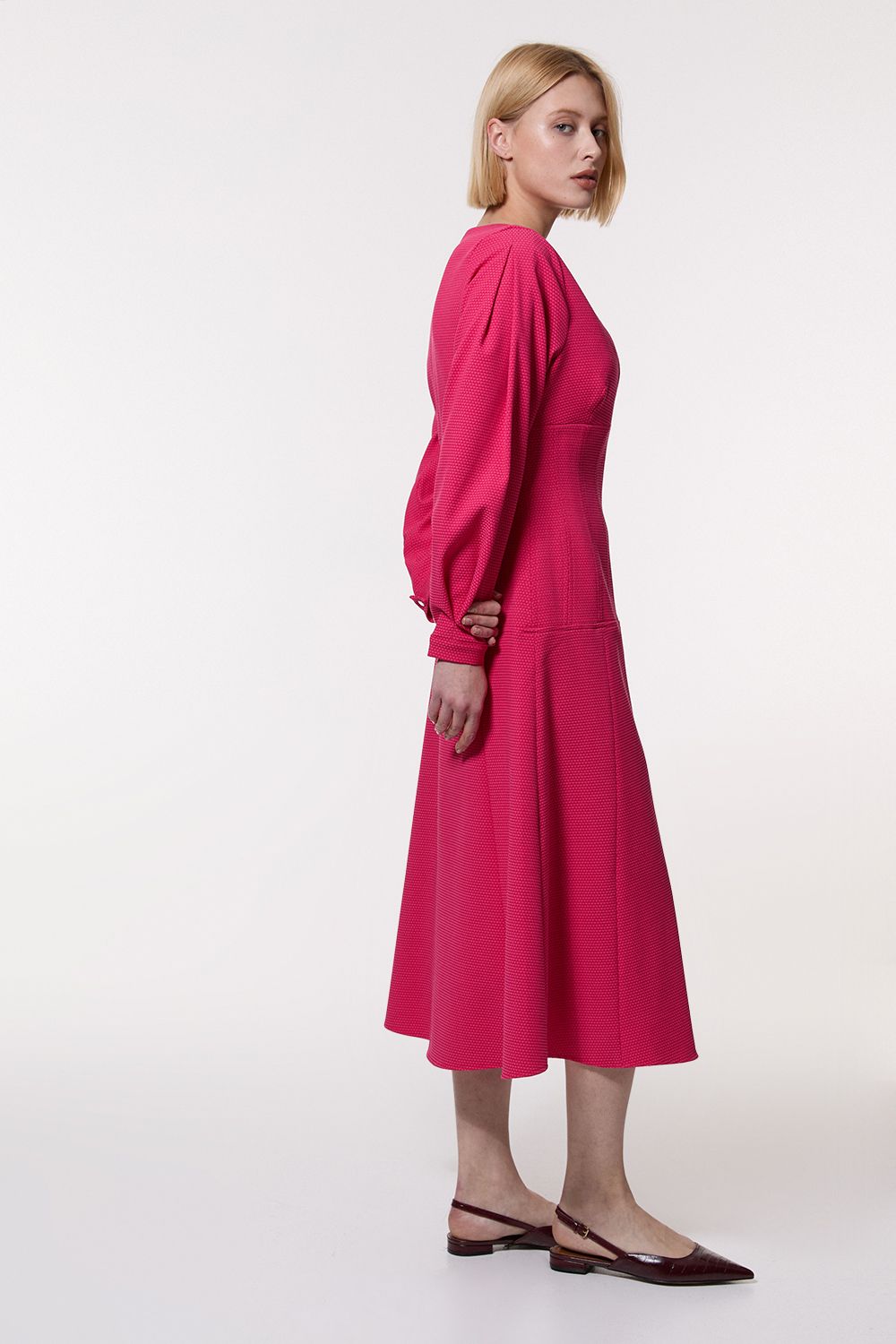 KarenMillen Petite Textured Tailored Dropped Waist Sleeved Midaxi Dress
