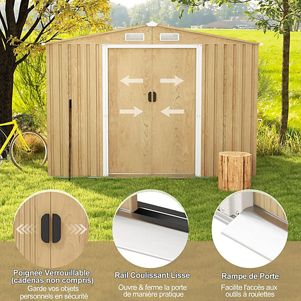 Abri de Jardin en Acier Galvanisé Anti-UV avec Portes Verrouillables, Plancher, Bouches d'Aération,259x196x184cm, 5m² Naturel