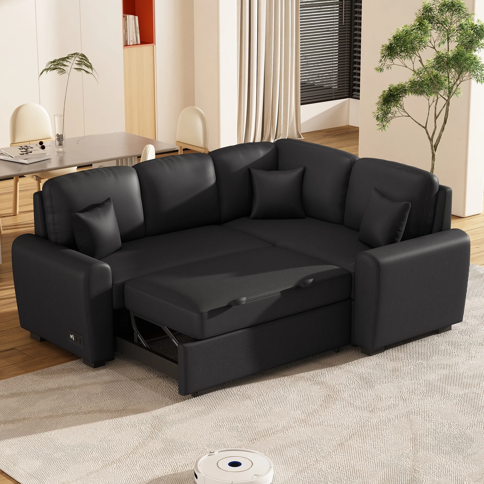 87.4 L-Shaped 4-Seater Sofa with Pull-Out Bed