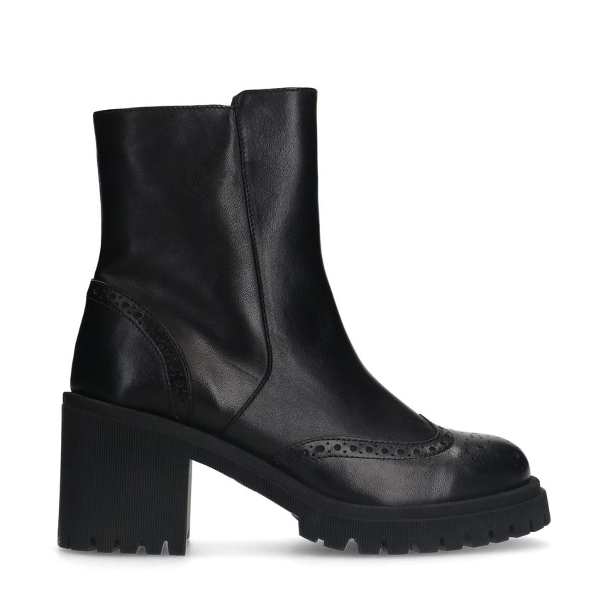 Manfield Zwarte leren enkellaarsjes