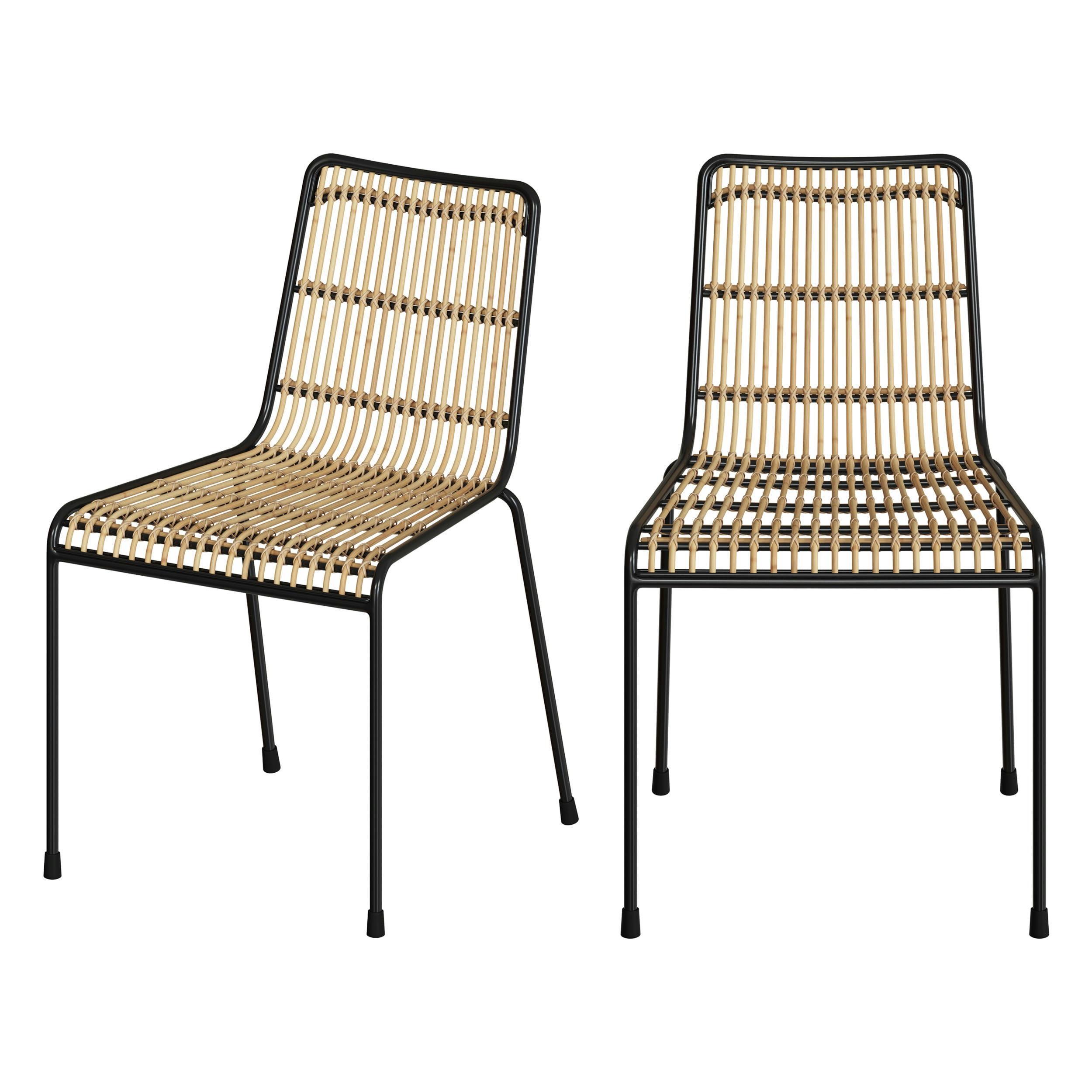 JOUVE - Chaise en rotin et structure en métal noir (lot de 2)
