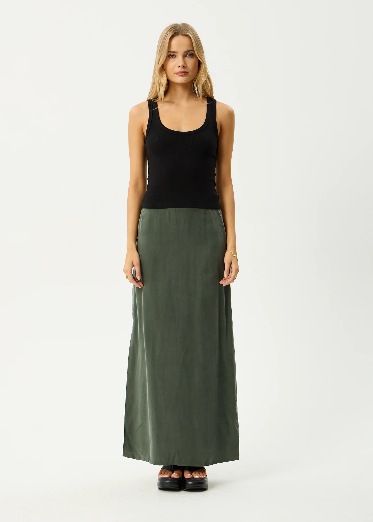 AFENDS Womens Grace - Cupro Maxi Skirt - Deep Green