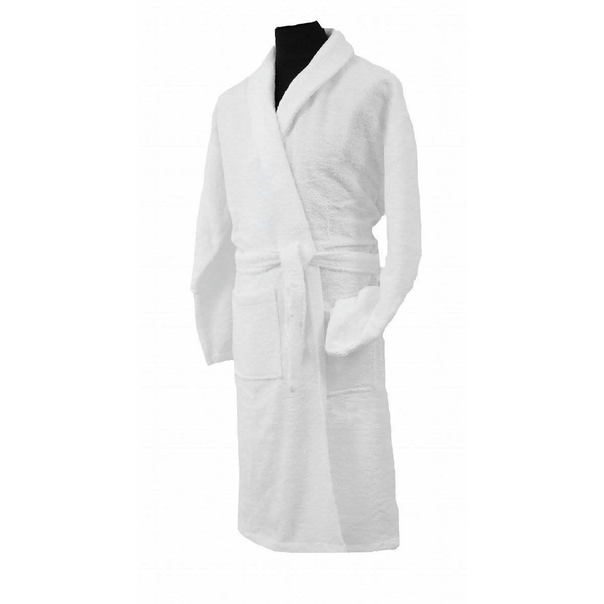 - CONFORT - Peignoir mixte col chale coton blanc L