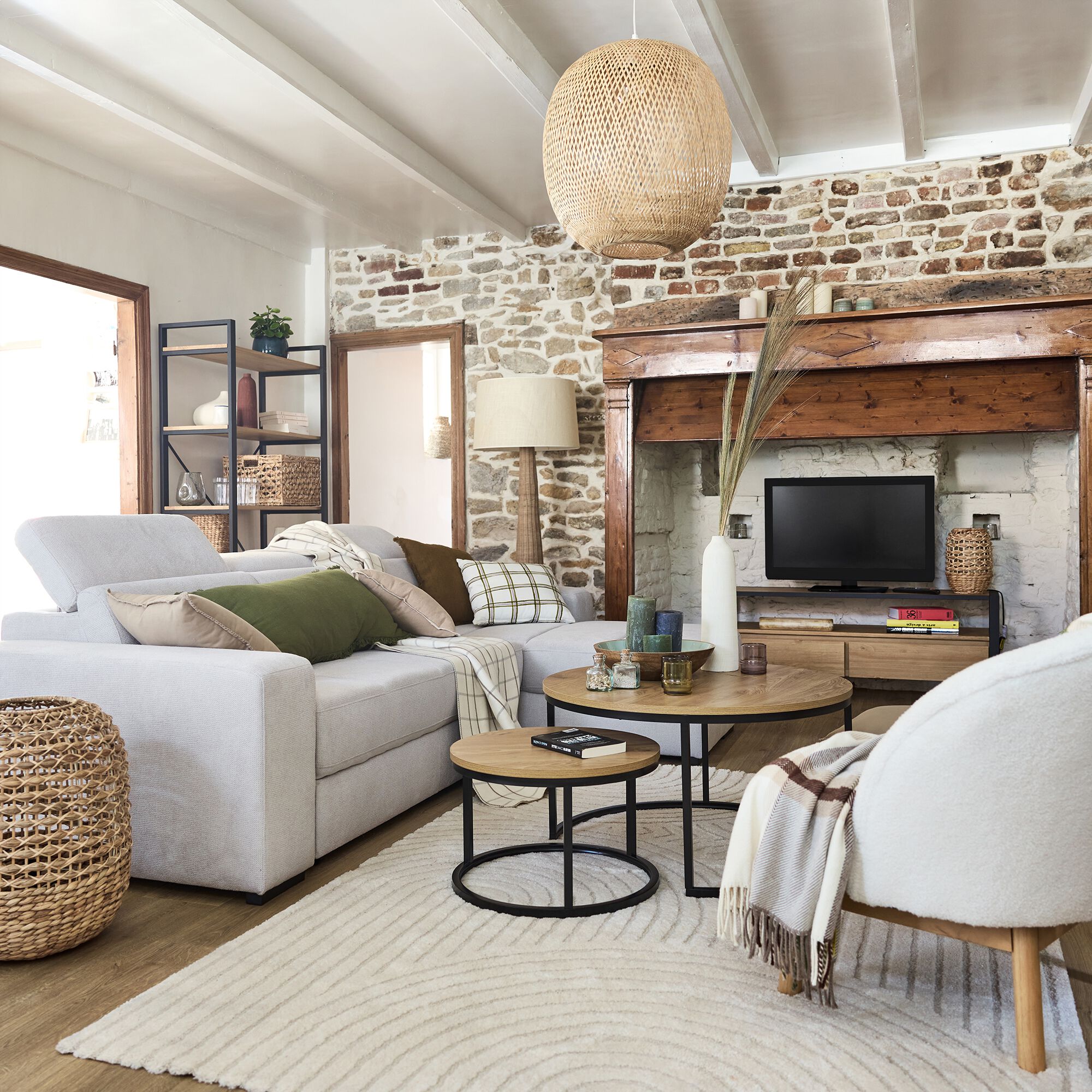 ORIGANO - Canapé d'angle convertible en tissu- beige