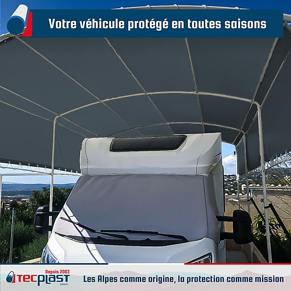 Bâche pour Carport 4x5 m Gris anthracite - Garantie 5 ans TECPLAST - LP506CP - Toile PVC étanche pour abri de voiture