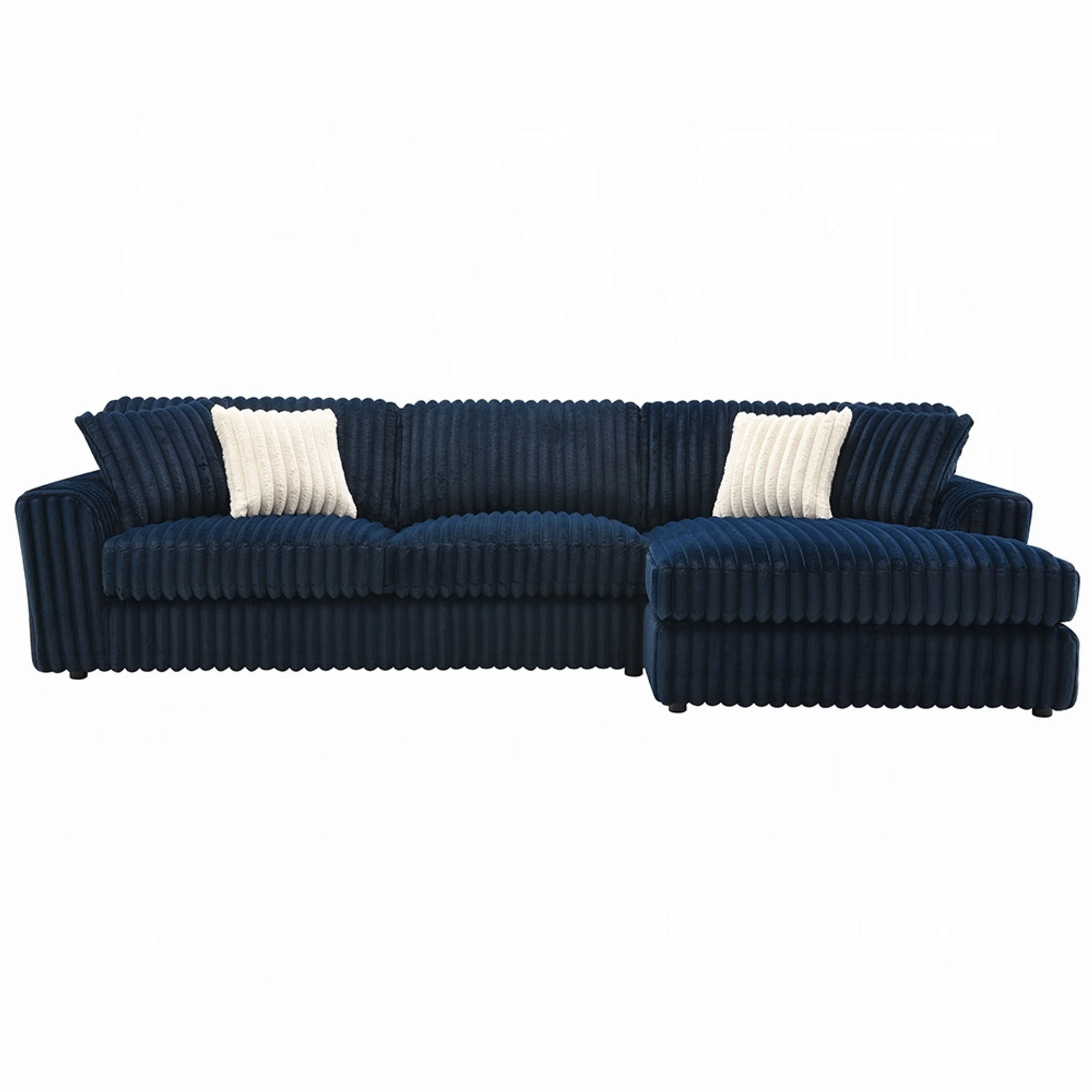 Ronky Sectional Chaise Sofa, 4 Pillows, Navy Blue Corduroy, 123 Inch