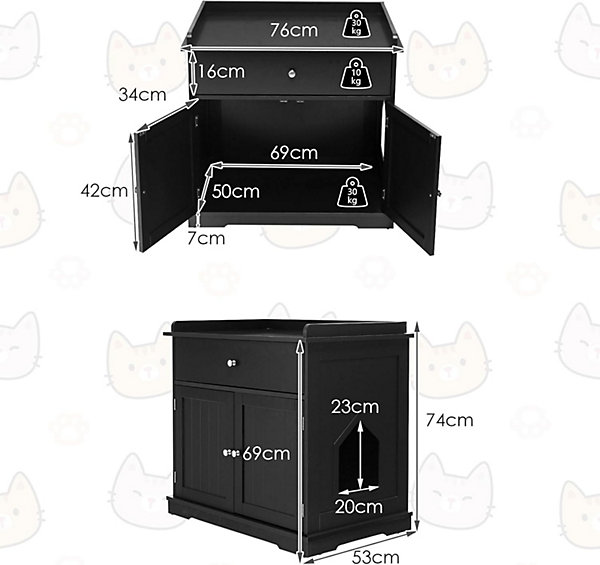 Maison de Toilette pour Chat Meuble Litière pour Chat avec 2 Portes Tiroir Trous Aération