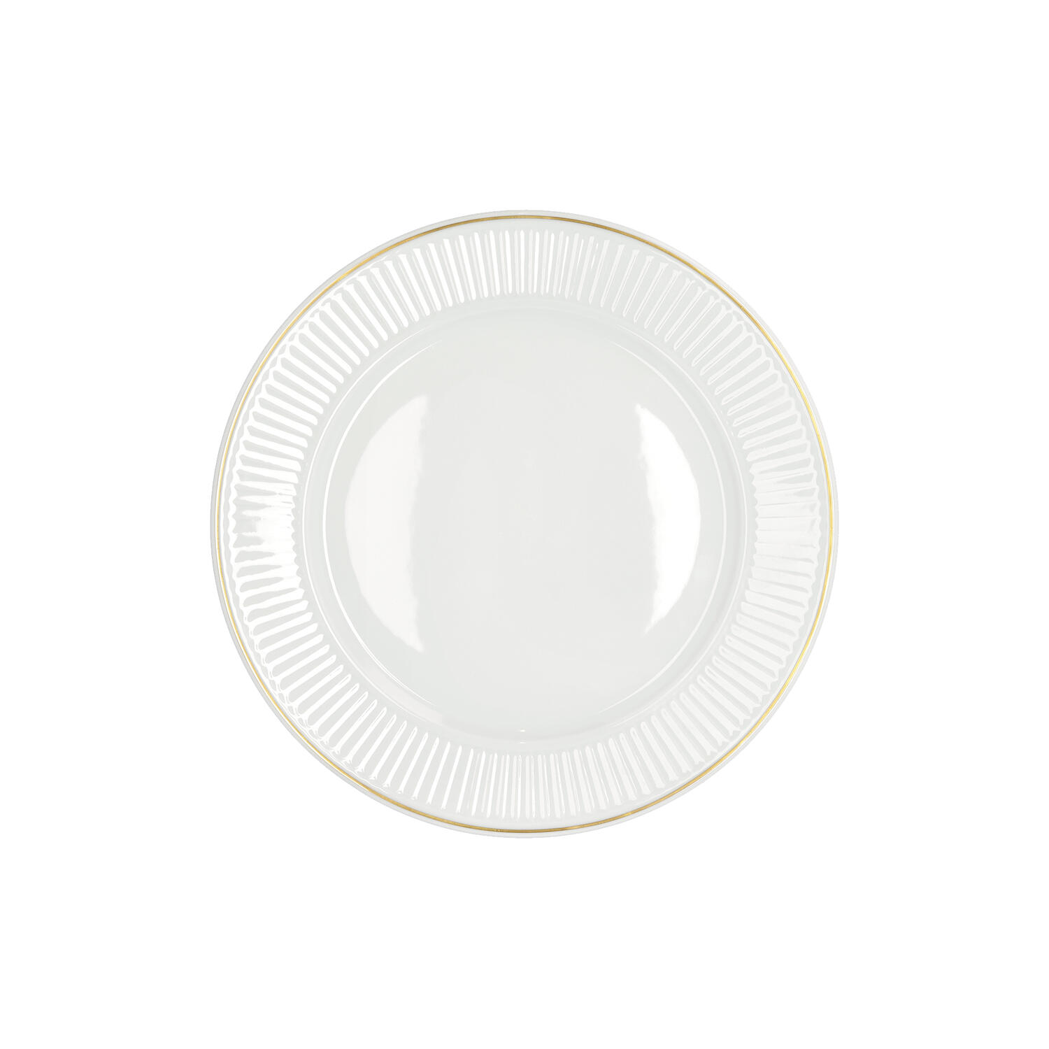 Pliss&eacute; flad tallerken ø 28 cm, hvid/guld