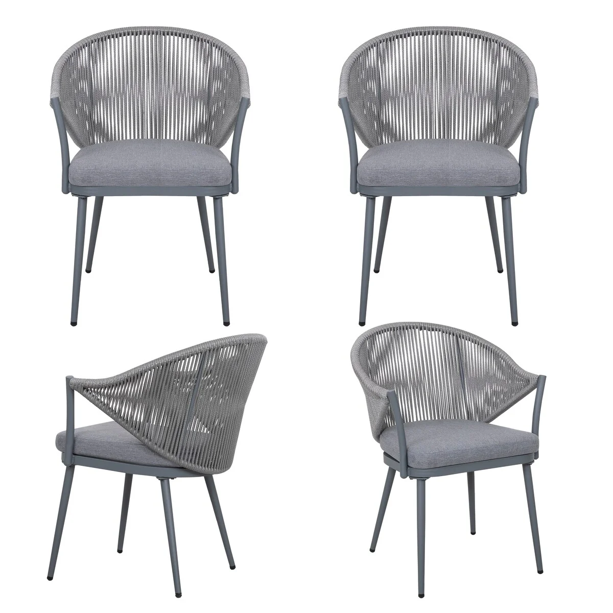 4PCS Woven Rope Conversation Chairs with Cushions