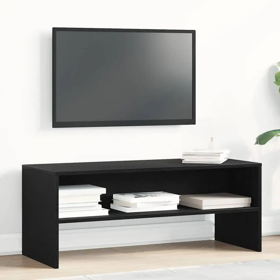 vidaXL - TV-meubel met legplank - Zwart eiken - Bewerkt hout - 100x40x40 cm