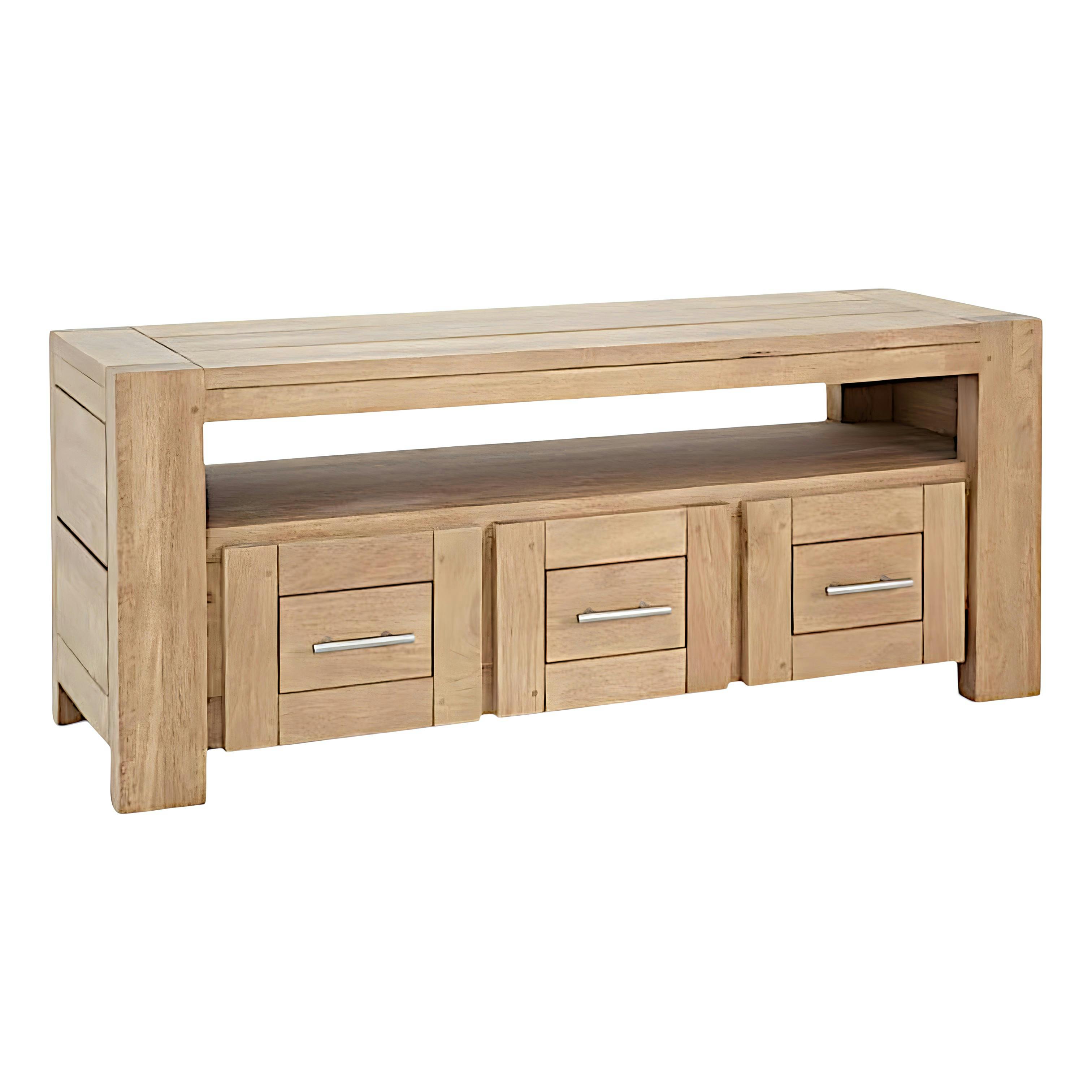Meuble TV Hévéa 3 tiroirs, 1 grande niche 120x40x50cm ATTAN