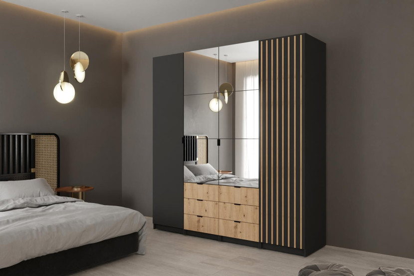 Zestaw szaf ONYX 200czarnawotanlamel wotan