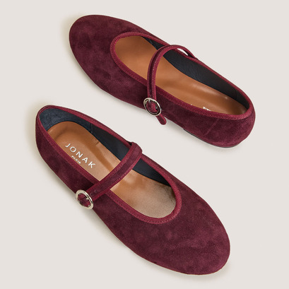 Ballerines à brides et boucles ajustablesen velours bordeaux | DEESSE