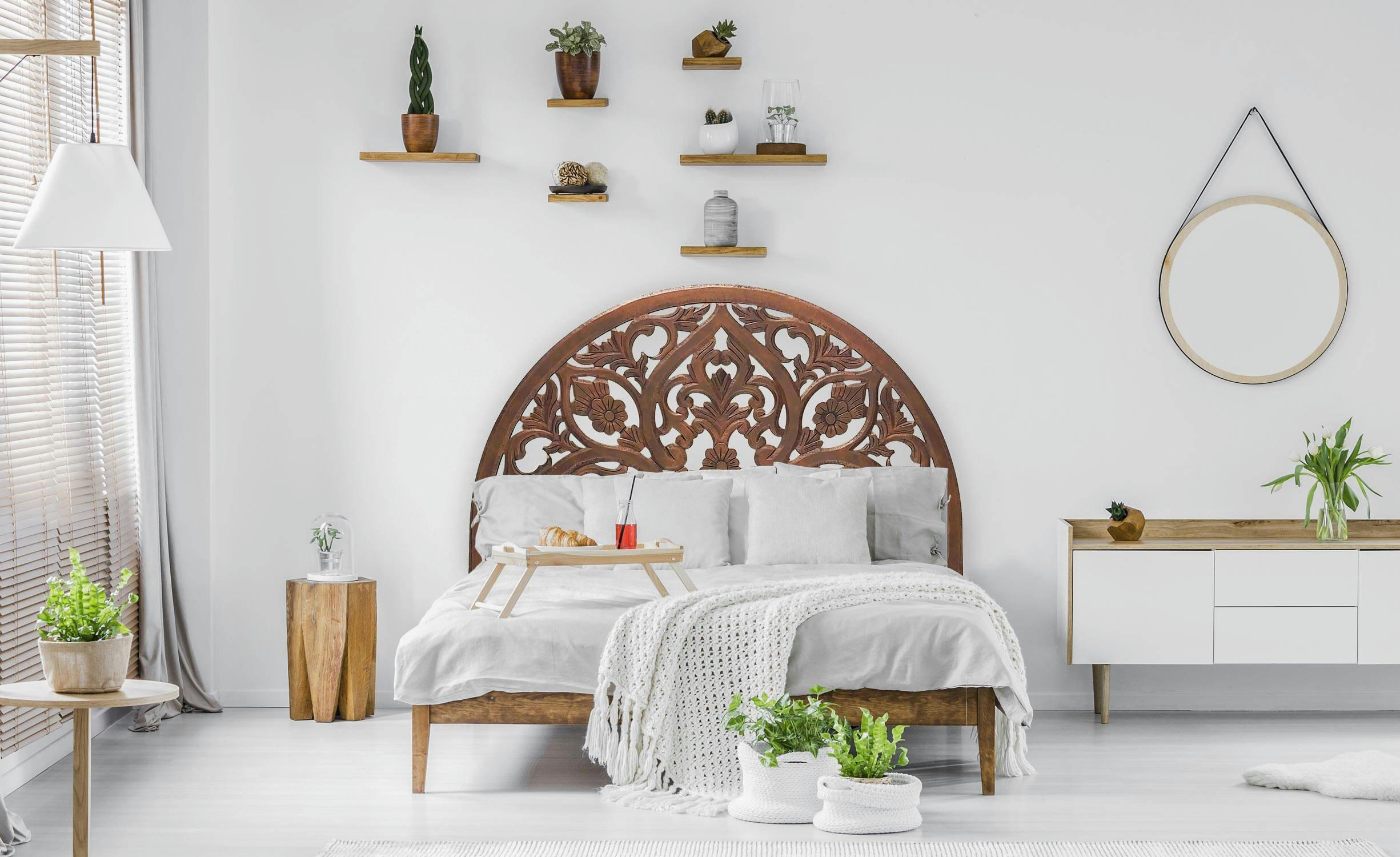 DEMILUNE - Tête de lit sculptée 160cm bois cuivre