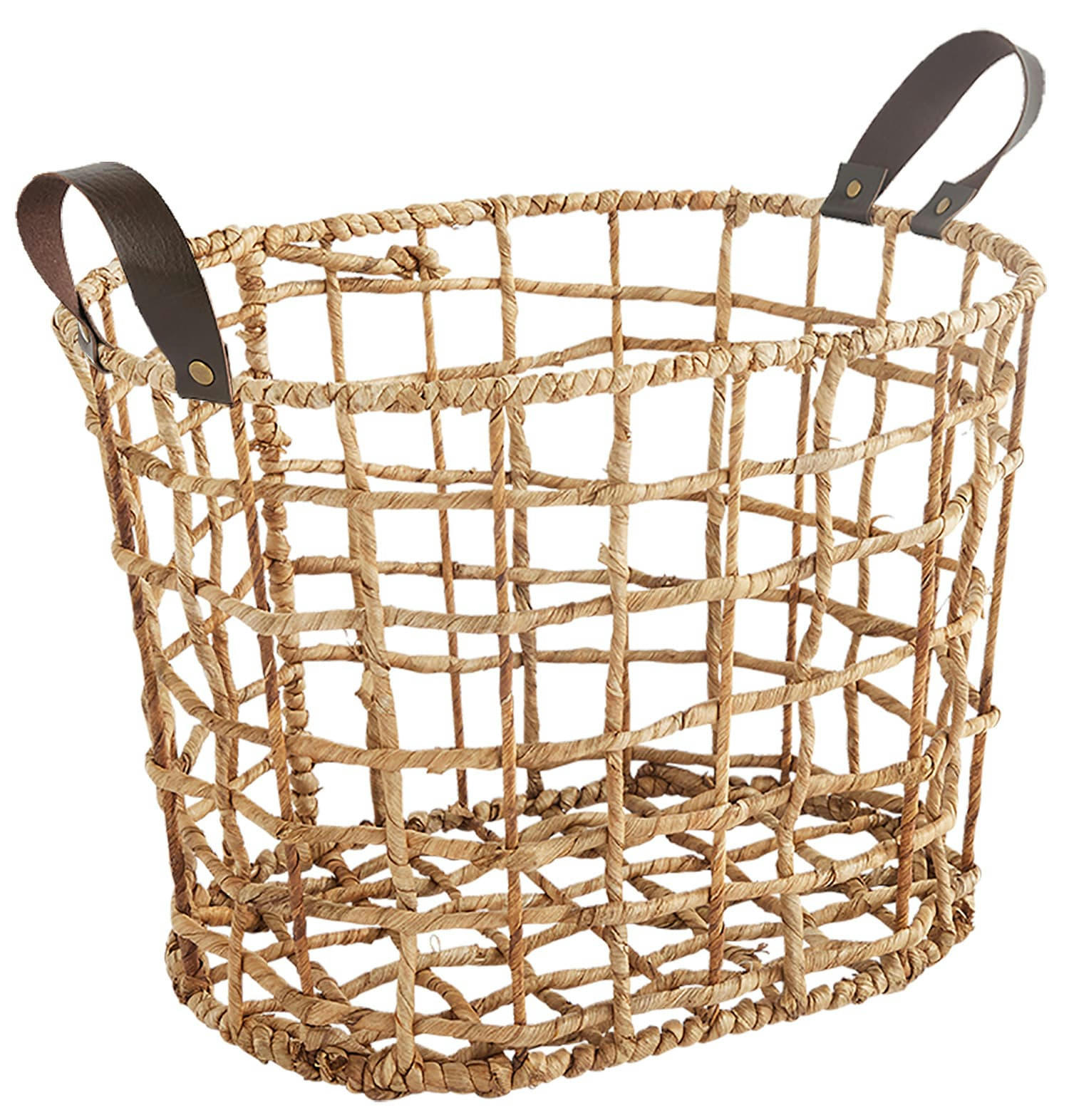 - Panier de rangement en paille de maïs avec motif ajouré 42x35x29cm