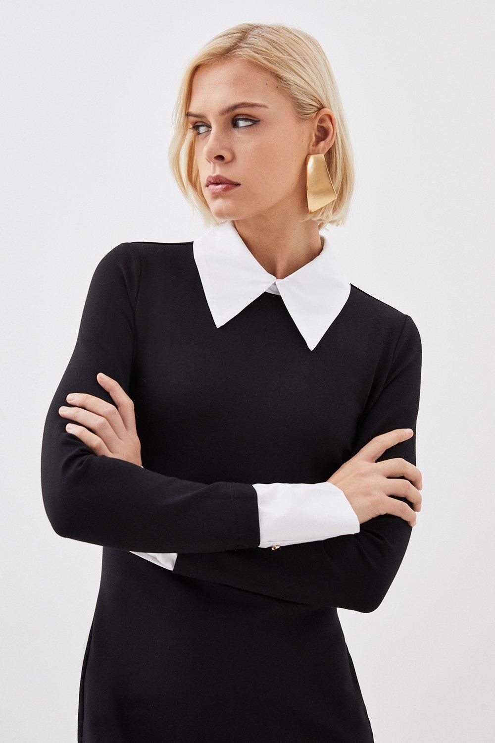 KarenMillen Jersey Cotton Poplin Midi Collar Dress