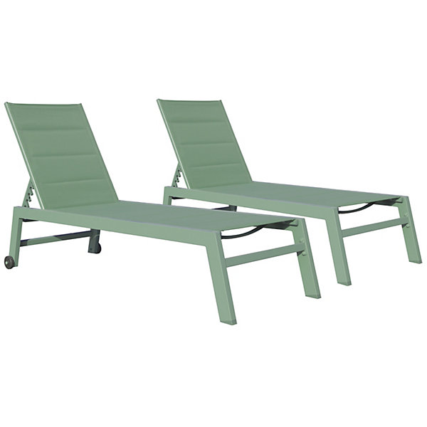 Lot de 2 bains de soleil BARBADOS en textilène vert sauge - aluminium vert sauge - HAPPY GARDEN
